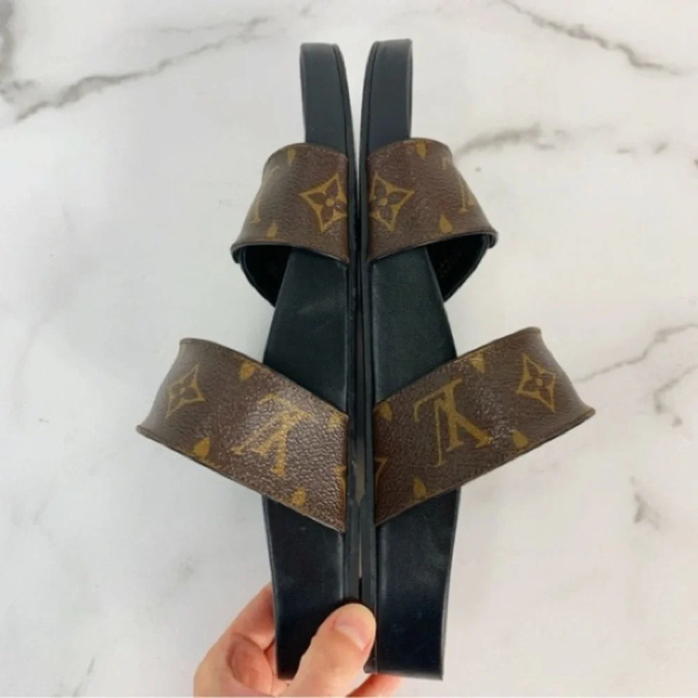 Louis Vuitton Black and Brown Monogram Sandals